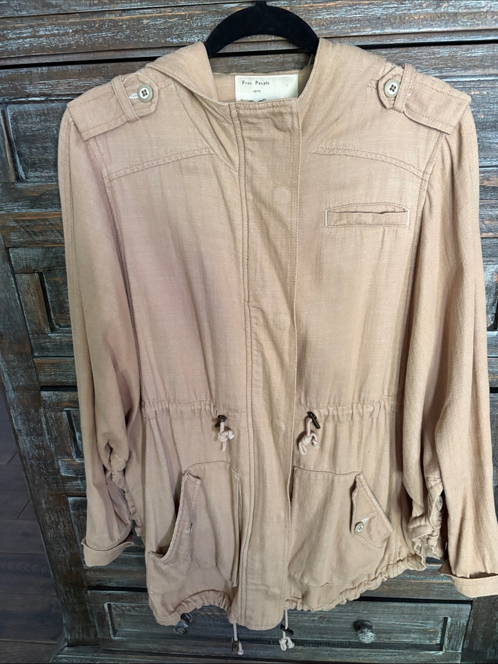 Free People Camel Color Utility Jacket with Drawcord Waist